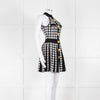 Balmain Black & White Pleated Houndstooth Knit Mini Dress