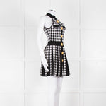 Balmain Black & White Pleated Houndstooth Knit Mini Dress