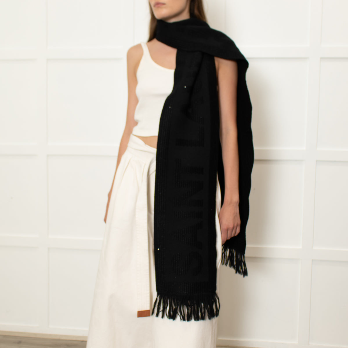 Saint Laurent Fringed Scarf With Logo interwoven