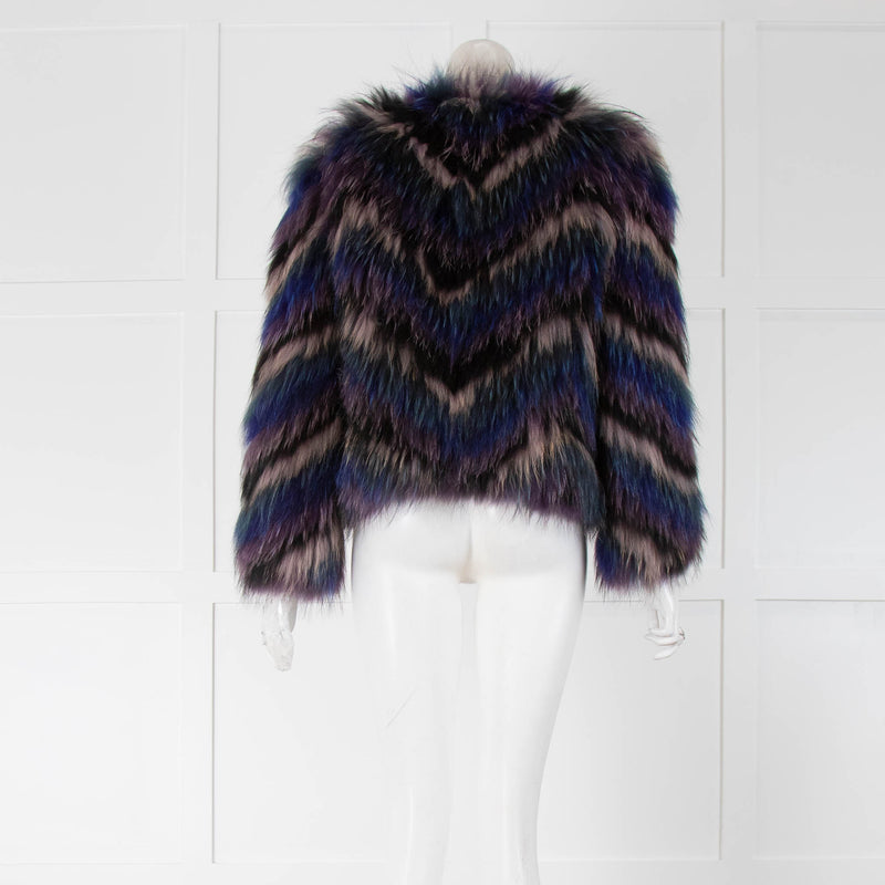 Isabel Marant Blue Multicolour Cropped Fur Jacket