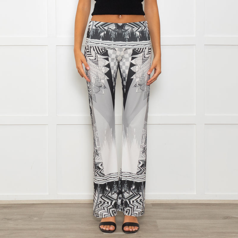 Hale Bob Grey Abstract Mandala Print Fold Waist Flared Trouser