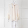 Fendi Cream Neck Tie Long Sleeve Top