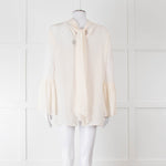 Fendi Cream Neck Tie Long Sleeve Top