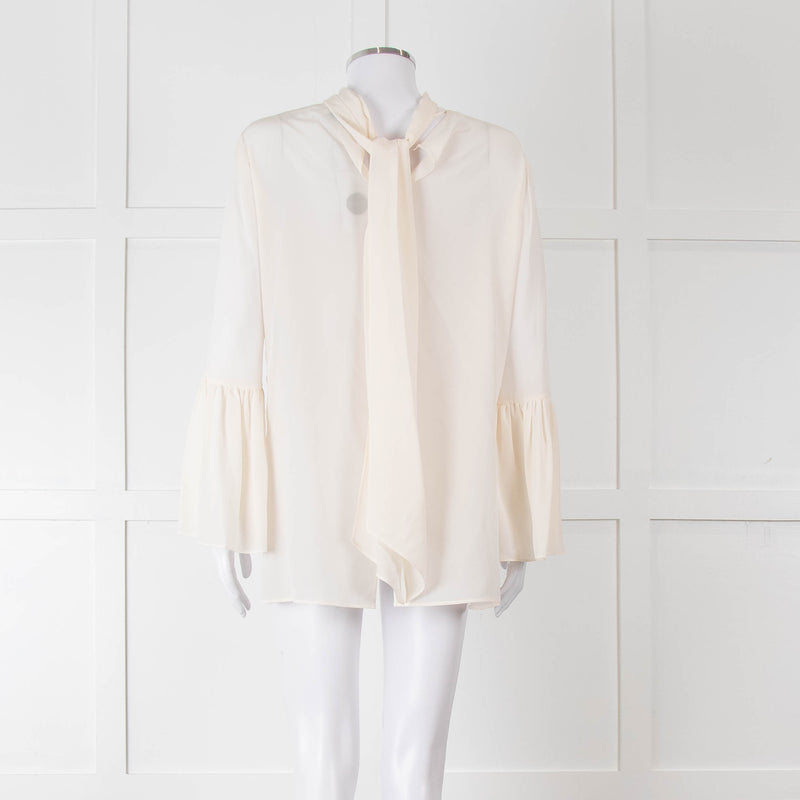 Fendi Cream Neck Tie Long Sleeve Top