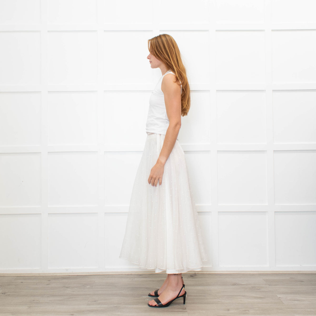 Christian Dior Cream Silk Polka Embroidered Maxi Skirt