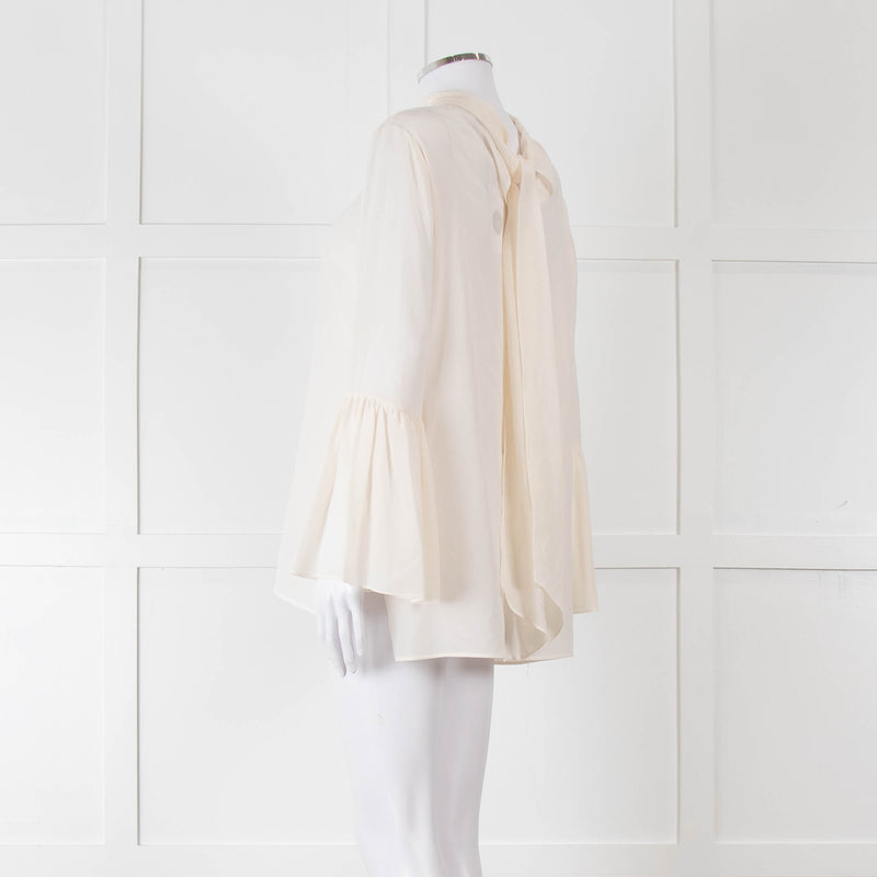 Fendi Cream Neck Tie Long Sleeve Top