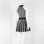 Balmain Black & White Pleated Houndstooth Knit Mini Dress