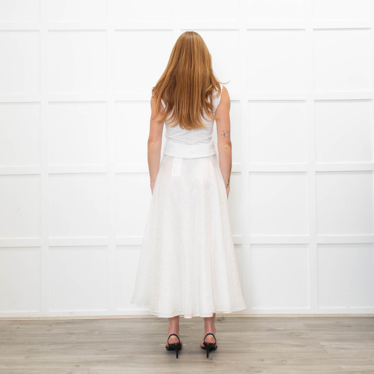 Christian Dior Cream Silk Polka Embroidered Maxi Skirt