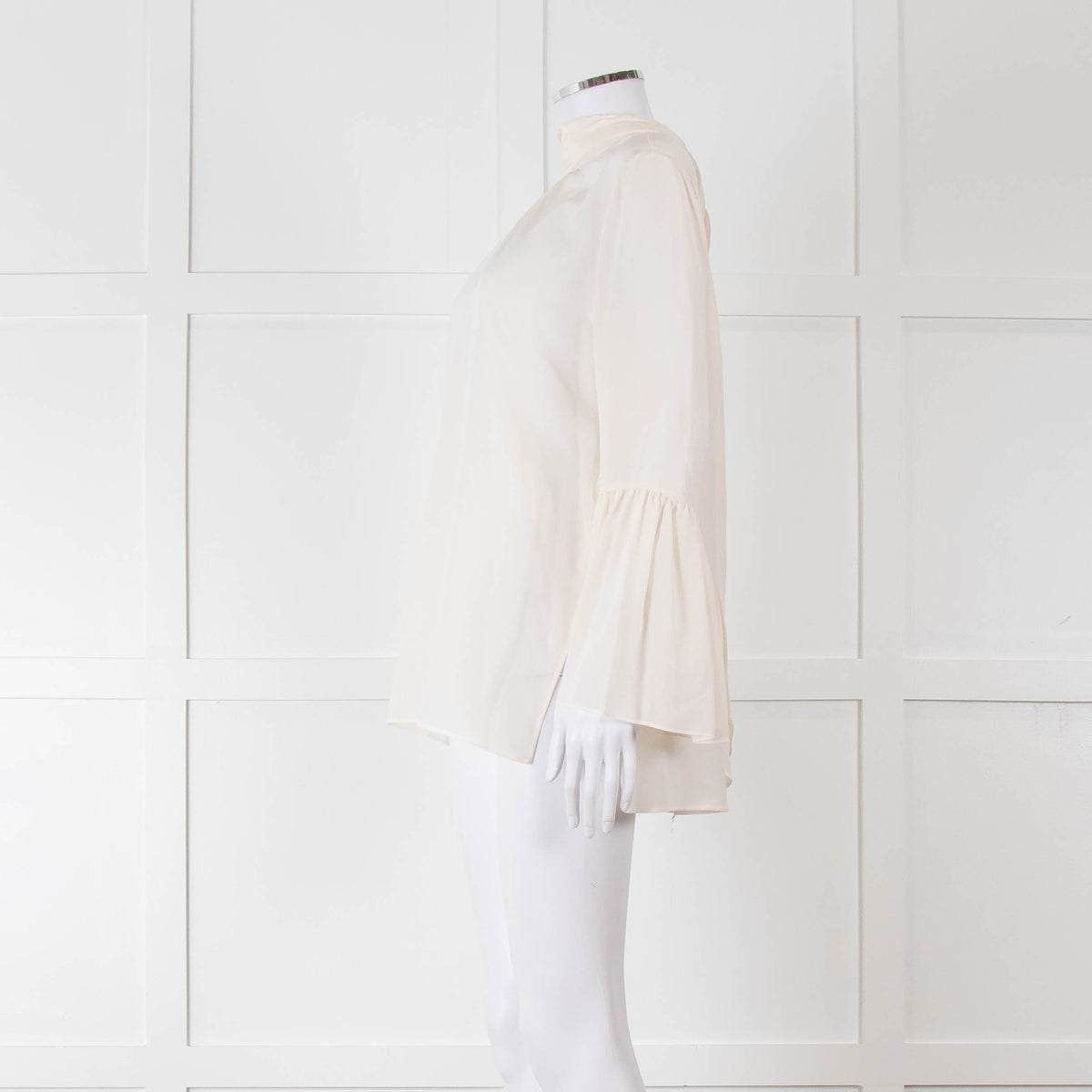 Fendi Cream Neck Tie Long Sleeve Top