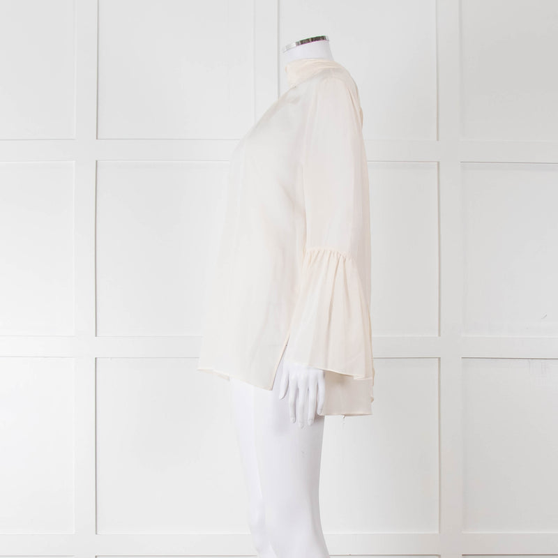 Fendi Cream Neck Tie Long Sleeve Top