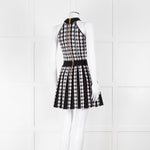 Balmain Black & White Pleated Houndstooth Knit Mini Dress