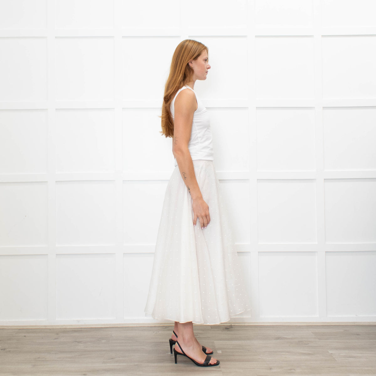 Christian Dior Cream Silk Polka Embroidered Maxi Skirt