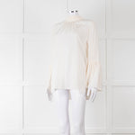 Fendi Cream Neck Tie Long Sleeve Top