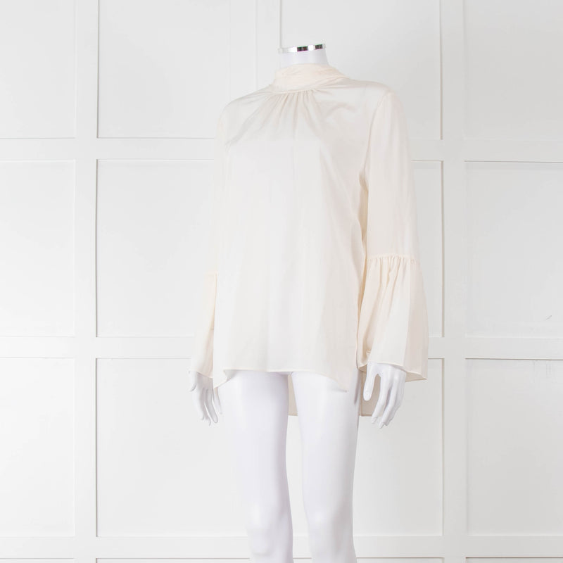 Fendi Cream Neck Tie Long Sleeve Top