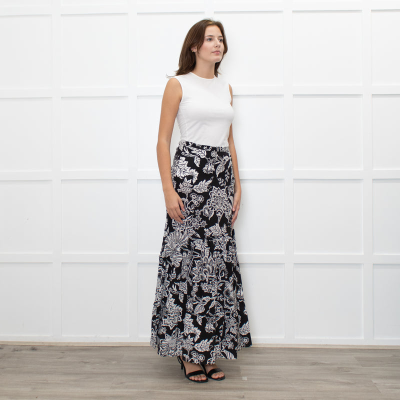 Ridley Black White Floral Maxi Skirt