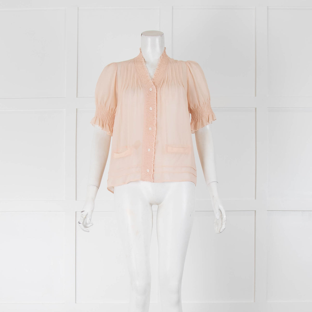 See By Chloe Pink Chiffon Blouse  with Frill Short Sleeve