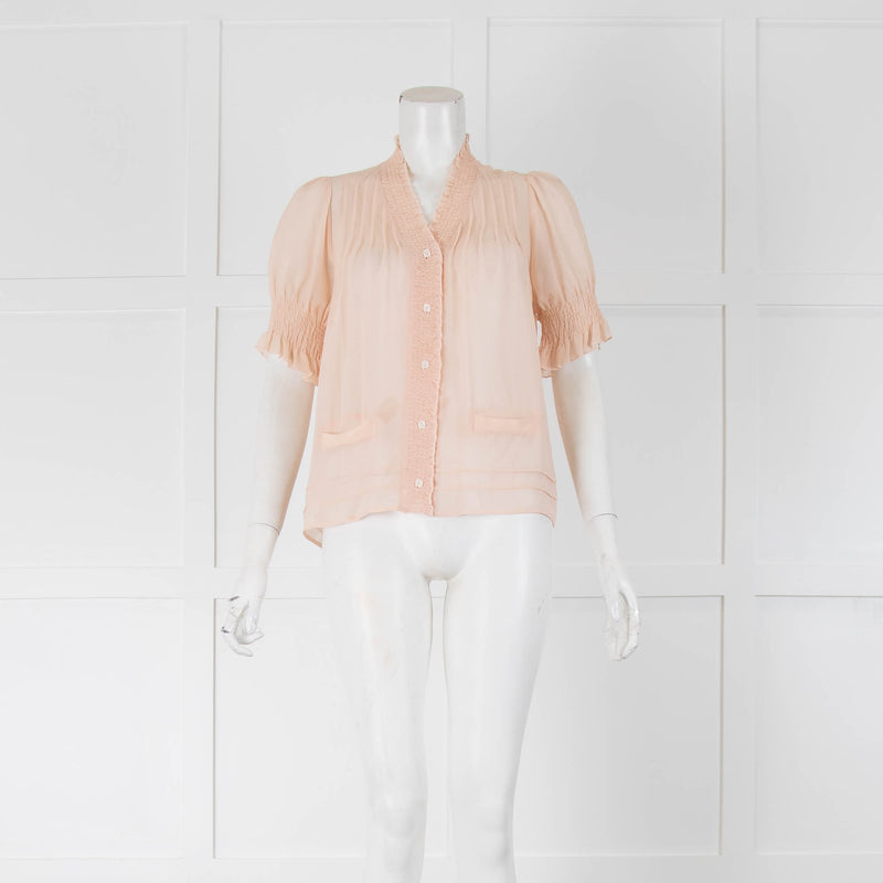 See By Chloe Pink Chiffon Blouse  with Frill Short Sleeve