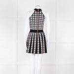 Balmain Black & White Pleated Houndstooth Knit Mini Dress