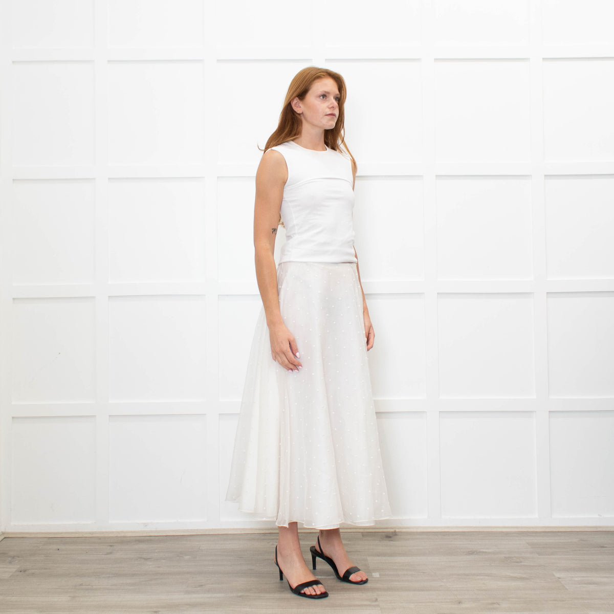 Christian Dior Cream Silk Polka Embroidered Maxi Skirt