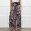 Ridley Brown Animal Print Silk Frill Maxi Skirt