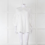 Max Mara Studio White Cotton Embroidered Sleeve Top