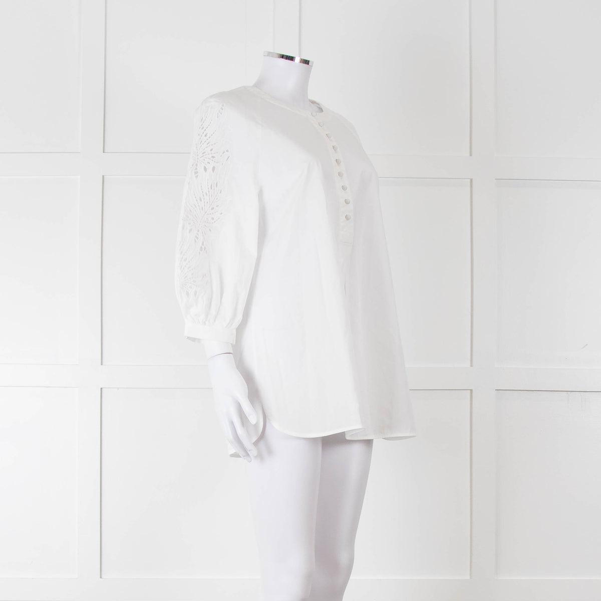 Max Mara Studio White Cotton Embroidered Sleeve Top