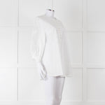 Max Mara Studio White Cotton Embroidered Sleeve Top