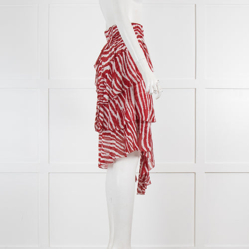 Etoile Isabel Marant Red White Zebra Print Frilled Skirt