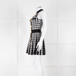 Balmain Black & White Pleated Houndstooth Knit Mini Dress