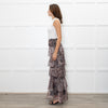 Ridley Brown Animal Print Silk Frill Maxi Skirt