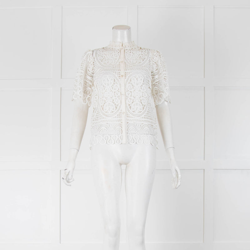 Temperley White Crochet Short Sleeve Blouse