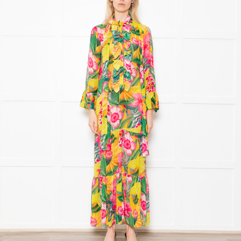 Kalmar Pink, Green and Yellow Floral Maxi Tiered Dress