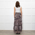 Ridley Brown Animal Print Silk Frill Maxi Skirt