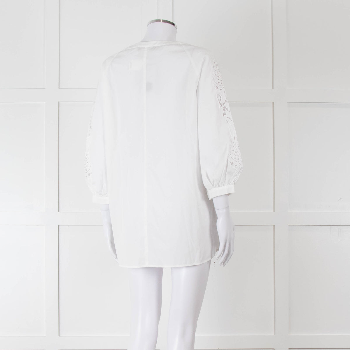 Max Mara Studio White Cotton Embroidered Sleeve Top