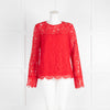 Diane Von Furstenberg Red Lace Yeva Long Sleeve Top