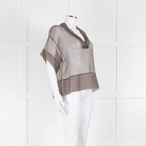 Fabiana Filippi Brown Sheer Top with Sparkle Trim