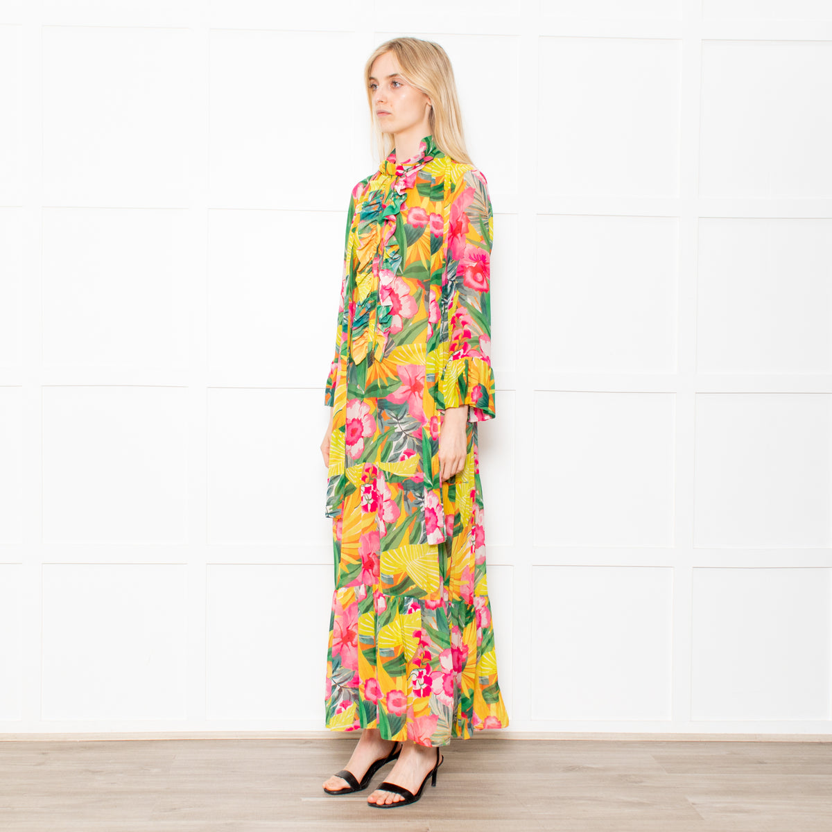 Kalmar Pink, Green and Yellow Floral Maxi Tiered Dress