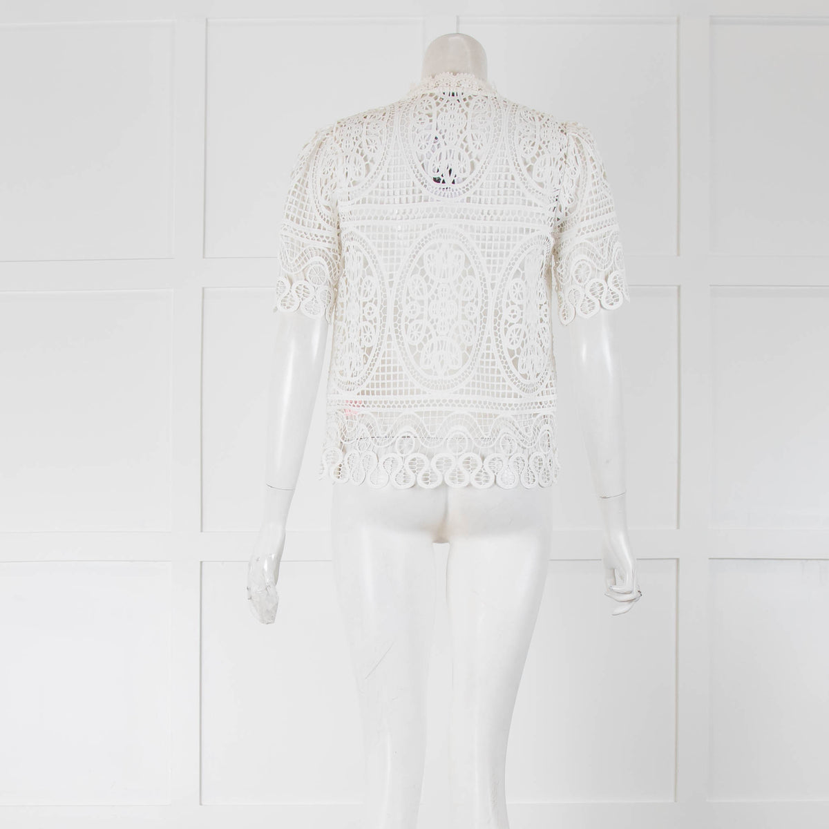 Temperley White Crochet Short Sleeve Blouse