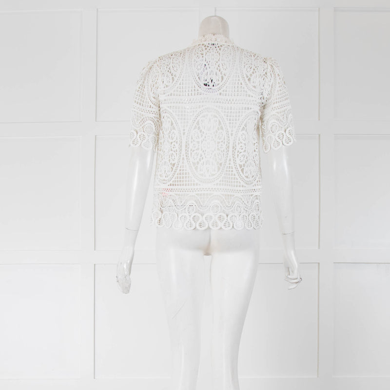 Temperley White Crochet Short Sleeve Blouse