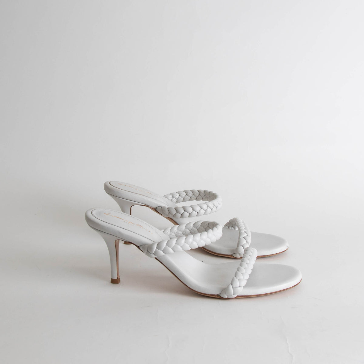 Gianvito Rossi White Leather Braided Strap Heels