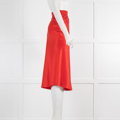 Theory Red Satin Slip Midi Skirt