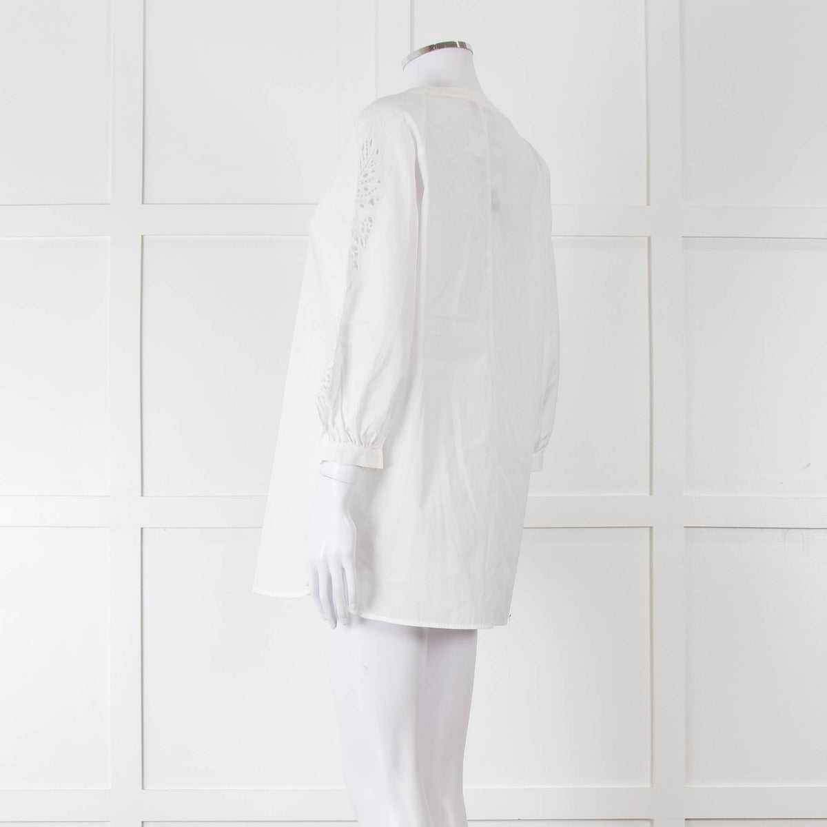 Max Mara Studio White Cotton Embroidered Sleeve Top