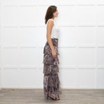 Ridley Brown Animal Print Silk Frill Maxi Skirt