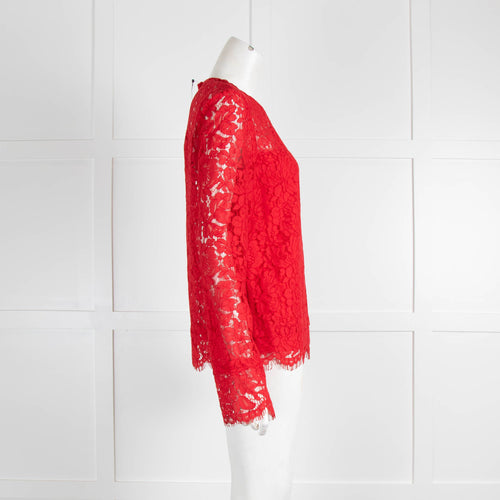 Diane Von Furstenberg Red Lace Yeva Long Sleeve Top