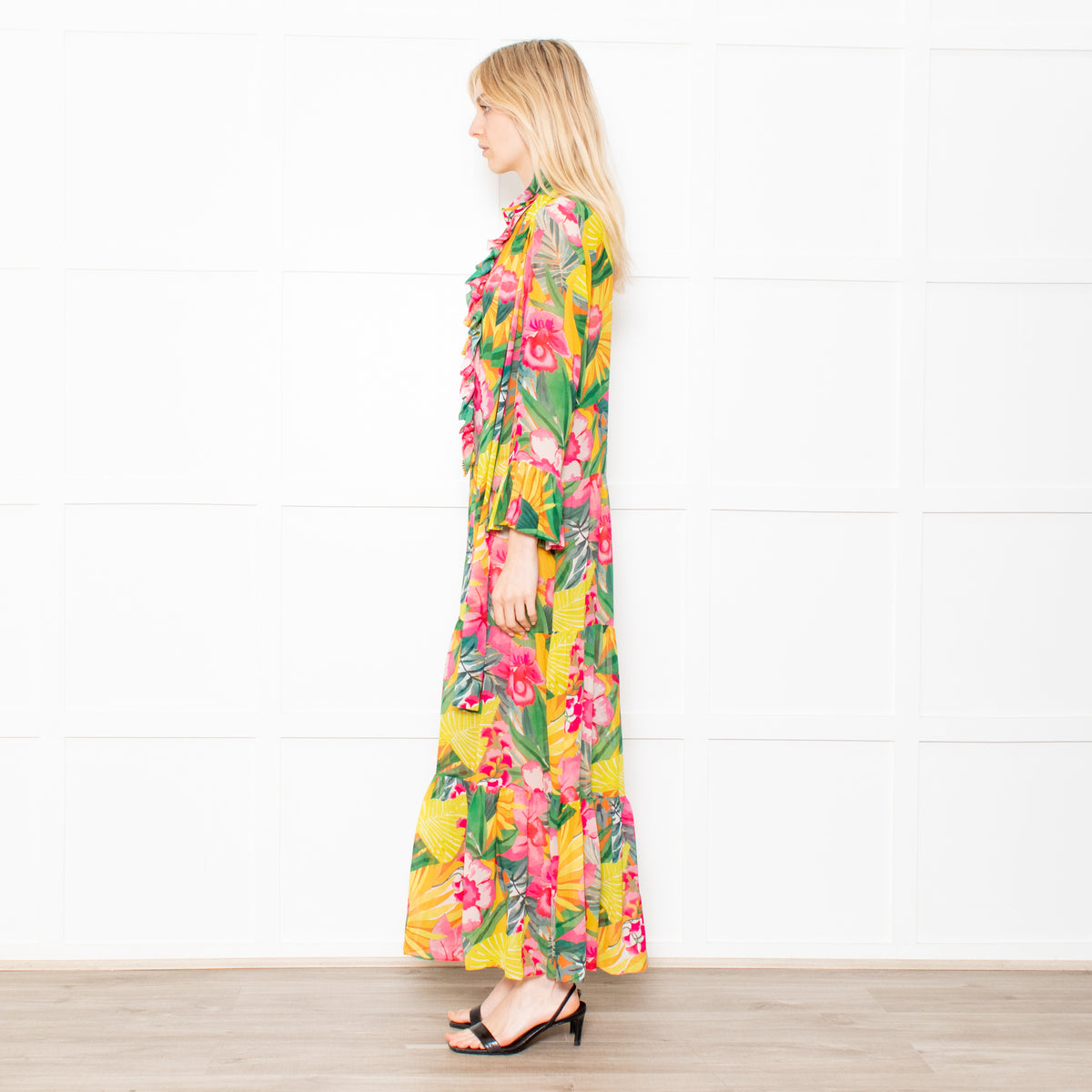 Kalmar Pink, Green and Yellow Floral Maxi Tiered Dress