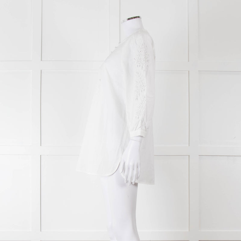 Max Mara Studio White Cotton Embroidered Sleeve Top