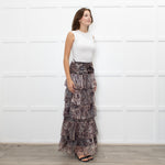 Ridley Brown Animal Print Silk Frill Maxi Skirt