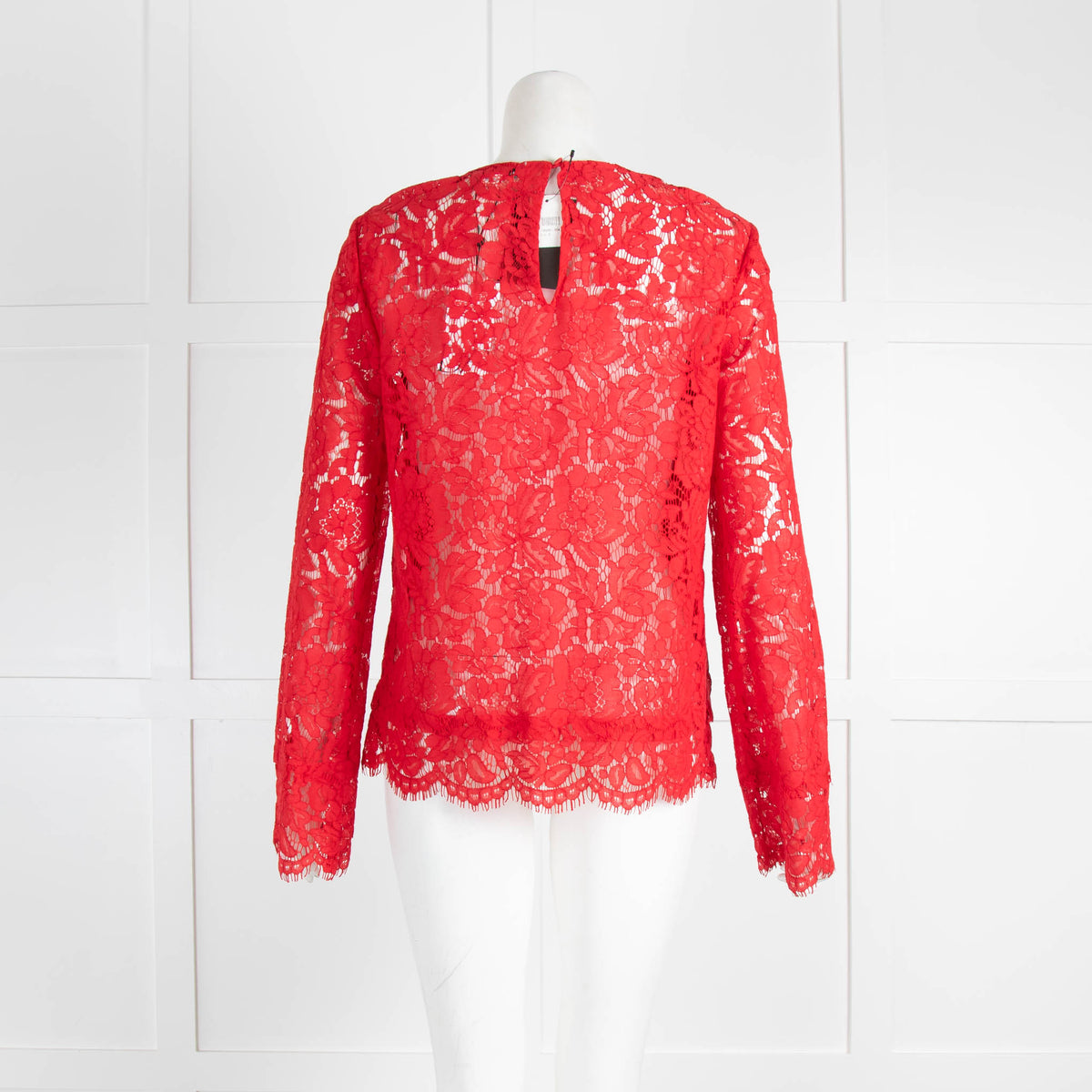 Diane Von Furstenberg Red Lace Yeva Long Sleeve Top