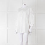 Max Mara Studio White Cotton Embroidered Sleeve Top