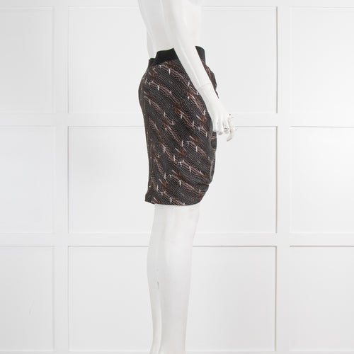 Isabel Marant Black Brown Feather Print Mini Wrap Skirt